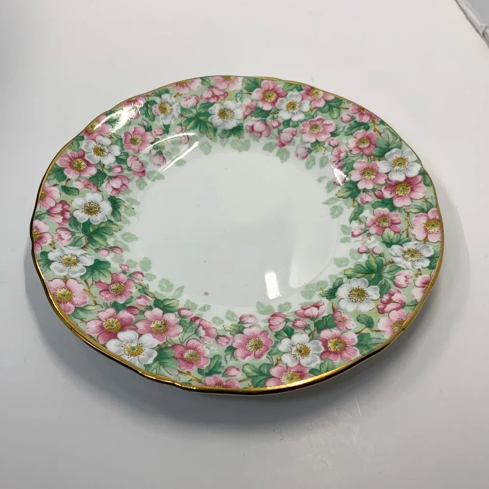 Vintage Crown Staffordshire Maytime 828147 Bone China Pink Floral Saucer 5.5in